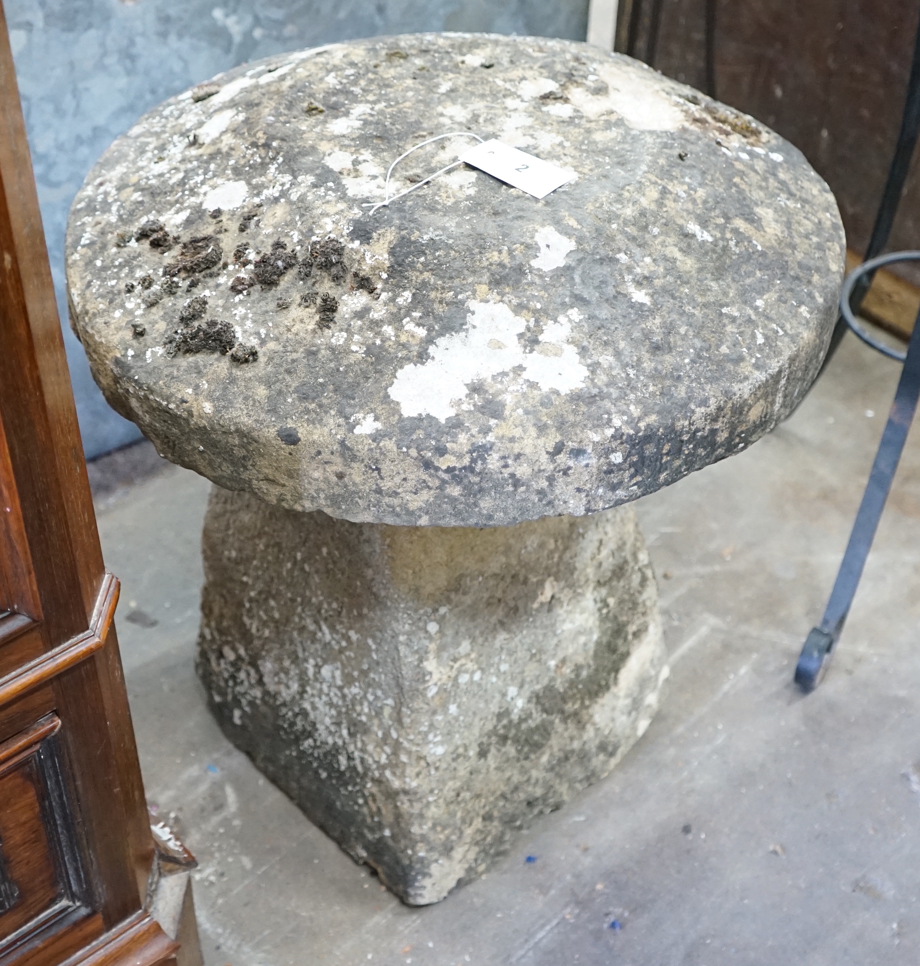 A reconstituted stone staddle stone, height 58cm